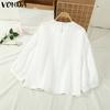 VONDA Damen Sommer Rundhals Spitze Kurzarm Einfarbig Blusen