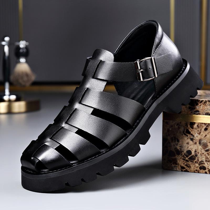 Summer Gladiator Sandals New Breathable Casual Men Genuine Leather Sandals Hollow Beach Shoes Men Black Sizes 38-48 Men Sandals
