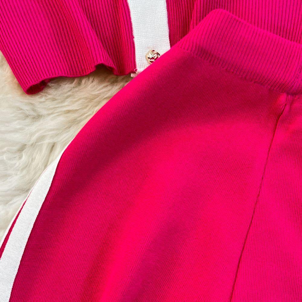 JPNTKY Fashion Set: Long-sleeved, Contrasting Color, V-neck Knitted Cardigan, Two-piece Set, High-waisted, Straight-leg, Wide-leg Pants