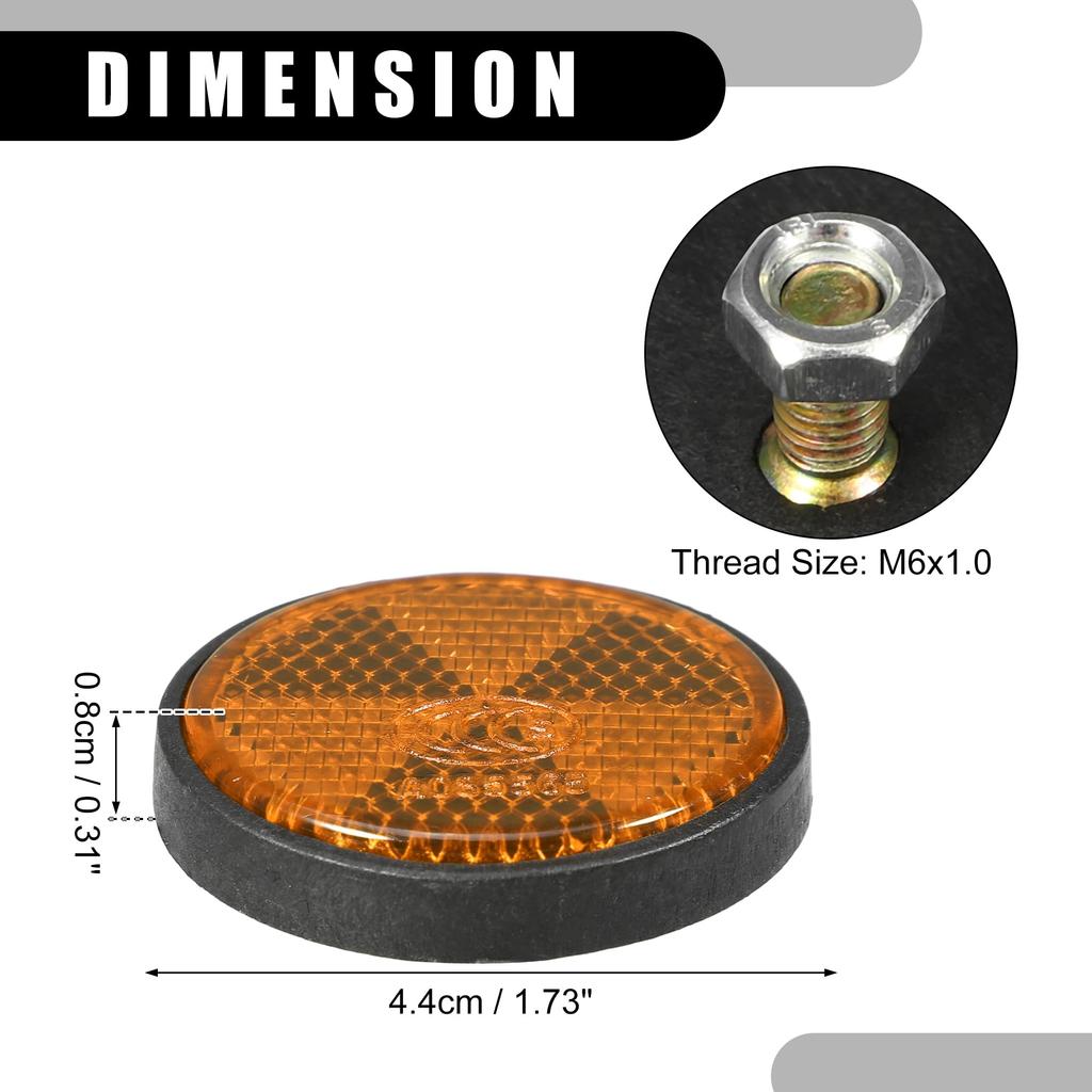 Partuto Set of 4 1.73"x0.31" Universal Reflectors - Round Orange Motorcycle Safety Reflectors Improve Visibility and Safety On the Road - Made of