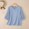 ZANZEA Women Casual V-Neck Solid Color 3/4 Sleeve Blouse