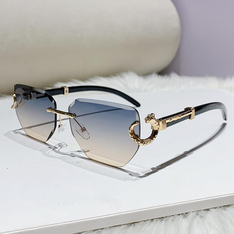 Vintage Rimless Gradient Sunglasses For Women Men Leopard Head Design Fashion Sun Glasses Polygonal Sunglasses