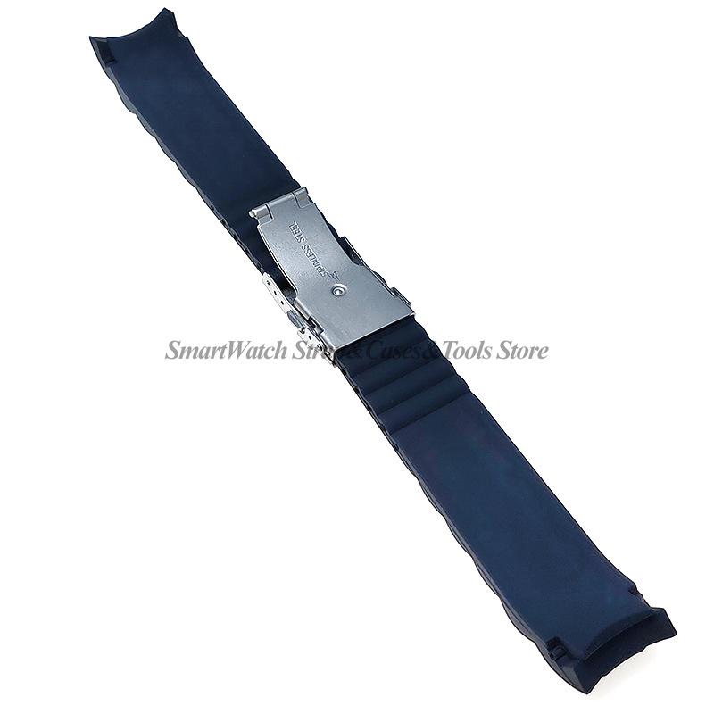 Waterproof Silicone Strap Fold Buckle Curved End Watch Band for Men Women Black Rubber Bracelet 16mm 18mm 20mm 22mm 24mm 26mm