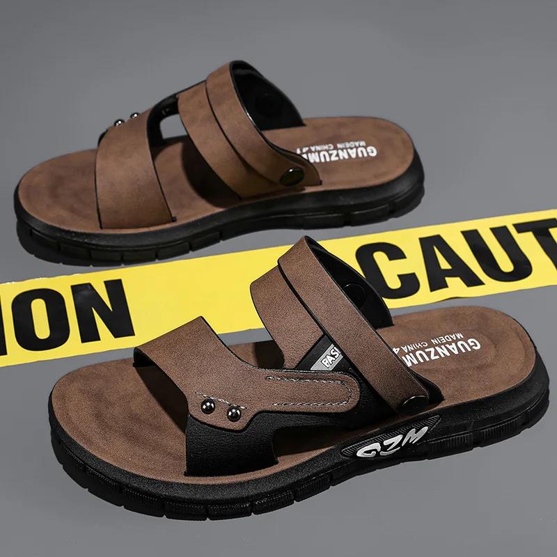 Fashion Fashion Men Sandals 2025 New Summer Casual Leather Walking Sandals Outdoor Antiskid Shoes Classic Breathable Business Sandals
