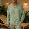 Men's Linen V-Neck T-Shirt Loose Fit Casual Summer Top