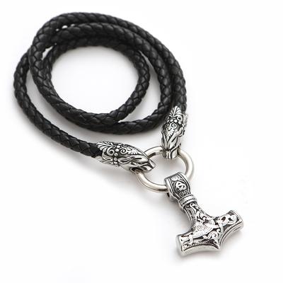 Collier Pendentif Marteau de Thor en Acier Inoxydable Nordique Collier Tête de Léopard Accessoires pour Hommes