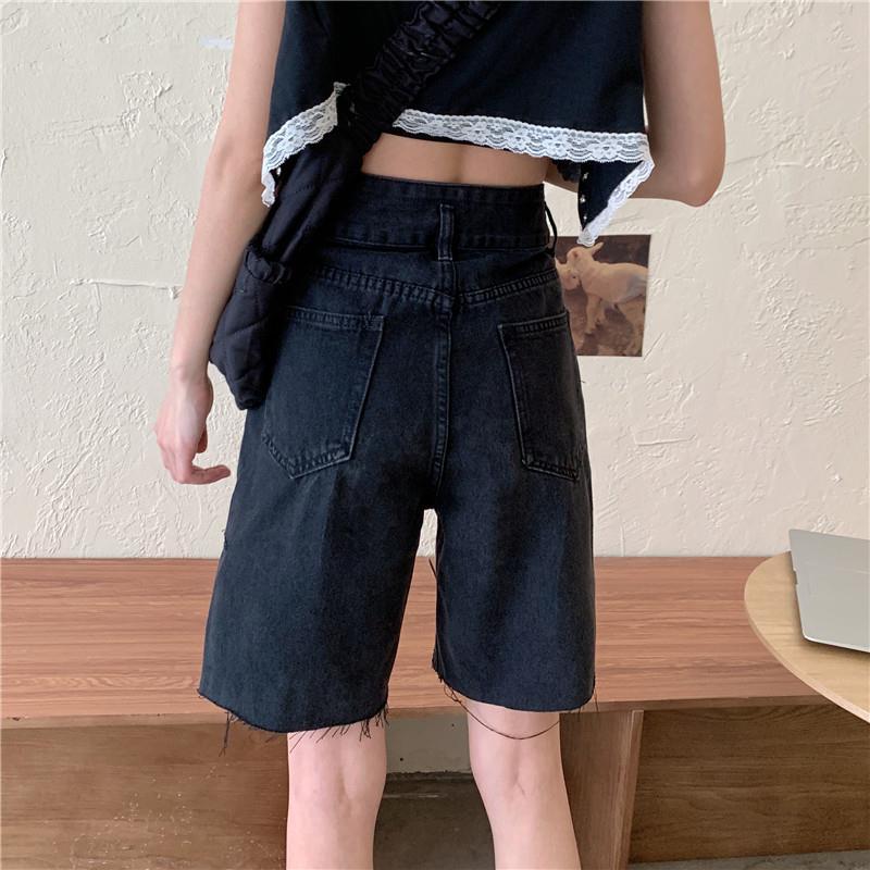 Fashionable Black Cropped Jeans Women's Summer Pants High Waisted Straight Leg Loose Wide Leg Shorts