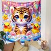 Cute Tiger In Bubble Fun Scene Patterned Tapestry Decorative Wall Hanging, Home Bedroom Living Room Decor