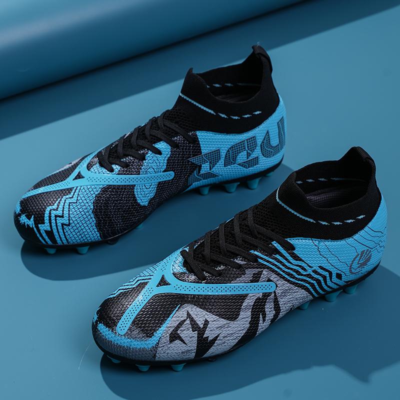 34-45 Men's High-top Football Shoes Large Size Children's Artificial Lawn AG Long Nail Green Football Boots Training Black Sneakers