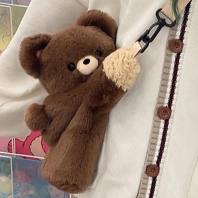 Damen Niedliche Kleine Braune Bär Umhängetasche Mädchen Persönlichkeit Cartoon Puppe Plüsch Rucksack Geschenk