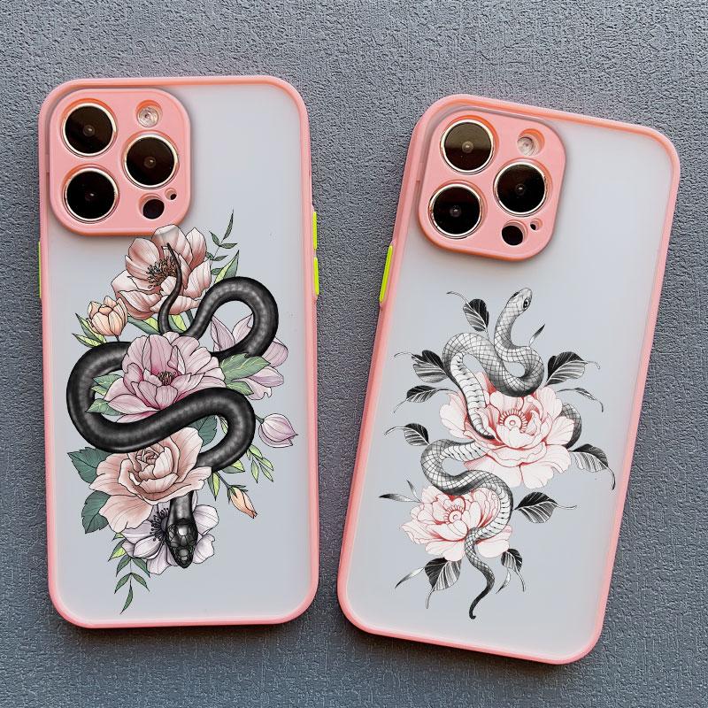 Creative Simple Style Snake Flower Phone Case for Iphone 15 14 16 Pro Max 11 12 13 Mini Pro Max X XR XS 7 8 Plus Shockproof Case