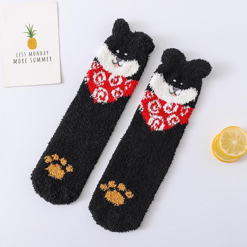 Womens Warm Cute Socks Dog Novelty Animal Socks for Girl Cartoon Casual Crew Funny Fuzzy Crew Winter Home Socks