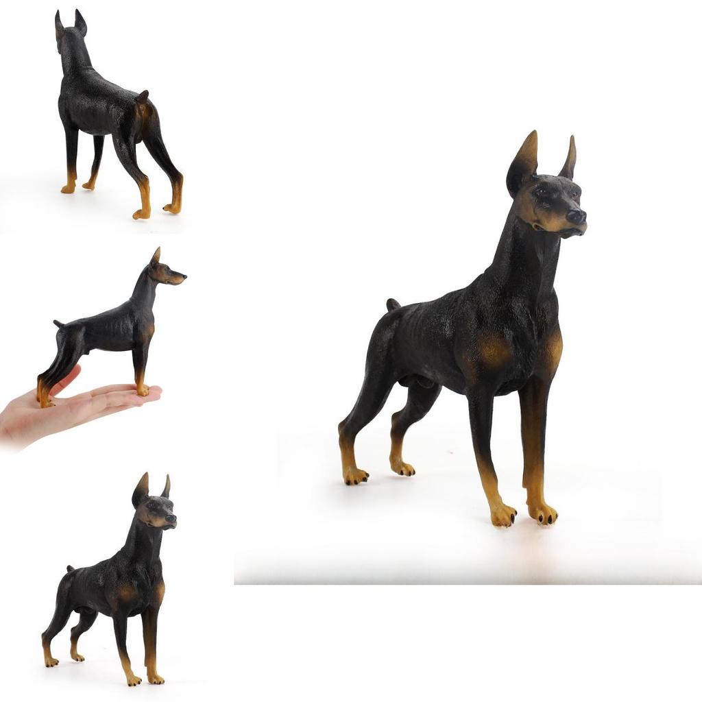 Childrens Pvc Black Doberman Dog Model For Farm Scene And Collectible Display
