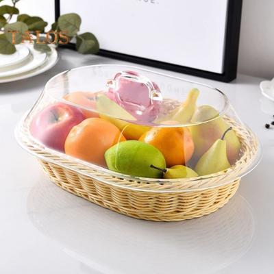 Καλάθι Ψωμιού από Μιμητικό Ρατάν με Ακρυλικό Καπάκι για Αποθήκευση Φαγητού Σερβίρισμα Πολυλειτουργικό Πλεκτό Καλάθι Φαγητού για Φρούτα Γλυκά Κλειδιά Πορτοφόλια