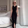2024 Summer Women's Solid V-Neck Sleeveless Slim-Fit Knitted Long Dress