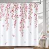 Kirschblüten Vintage Duschvorhang, Aquarellblüten Blühender Japanischer Kirschbaum Rosa Blüte Wasserdichte Badezimmer Vorhänge
