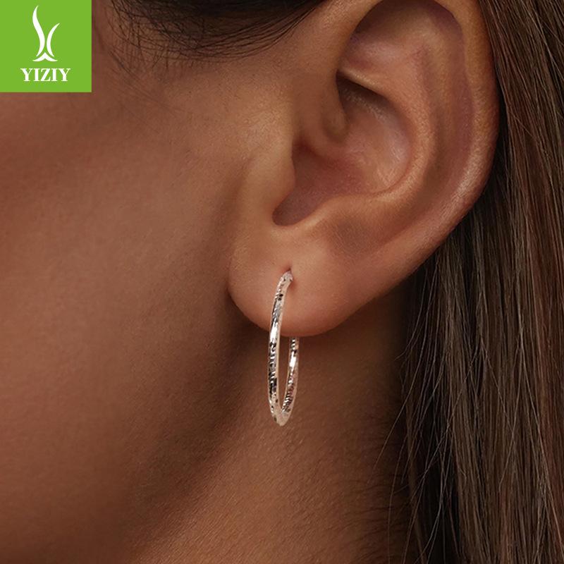 Wind Versatile Modern Ol Fashion Super Flash Ice Tremella Circle Women'S S925 Sterling Silver Gold-Plated Ear Jewelry