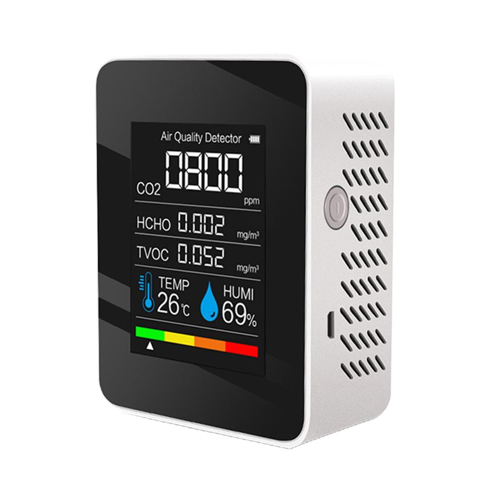 5-in-1 Air Quality Monitor Air Quality Detector CO2 Detector Formaldehyde HCHO TVOC Tester LCD Temperature Humidity Tester Alarm