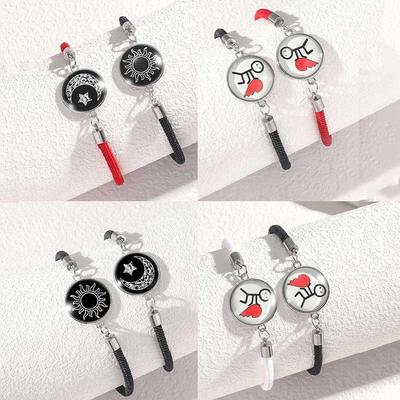 Bracciale in Acciaio Inossidabile con Pietre Dure Sole e Luna: Bracciale intrecciato a forma di cuore luminoso per coppie e amici, Regalo di San Valentino.