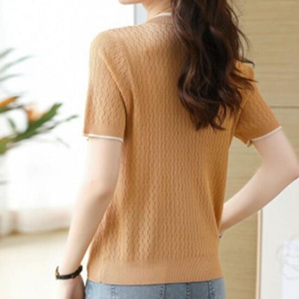 Navava Ice Cool Punching Round Neck Short Sleeve Knit Nk3050