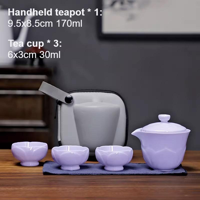 

Ceramic Tea Set Travel Set 1 Pot, 3 Cups Lotus Express Cup Portable Kung Fu Tea Set Anti Scalding Hand Grip Pot Teaware Sets Four-piece Set
