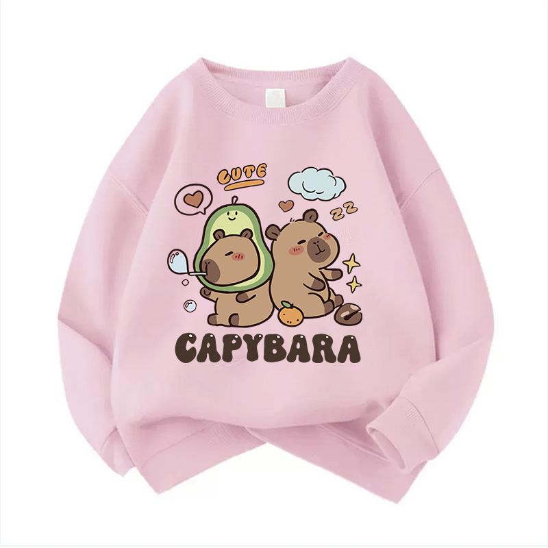 90s Y2k Unisex Crew Neck Kid Hoodie Capybara Hoodies Manga Kids Children's Sweatshirt Cute Capibara Hoody for Boys Girls