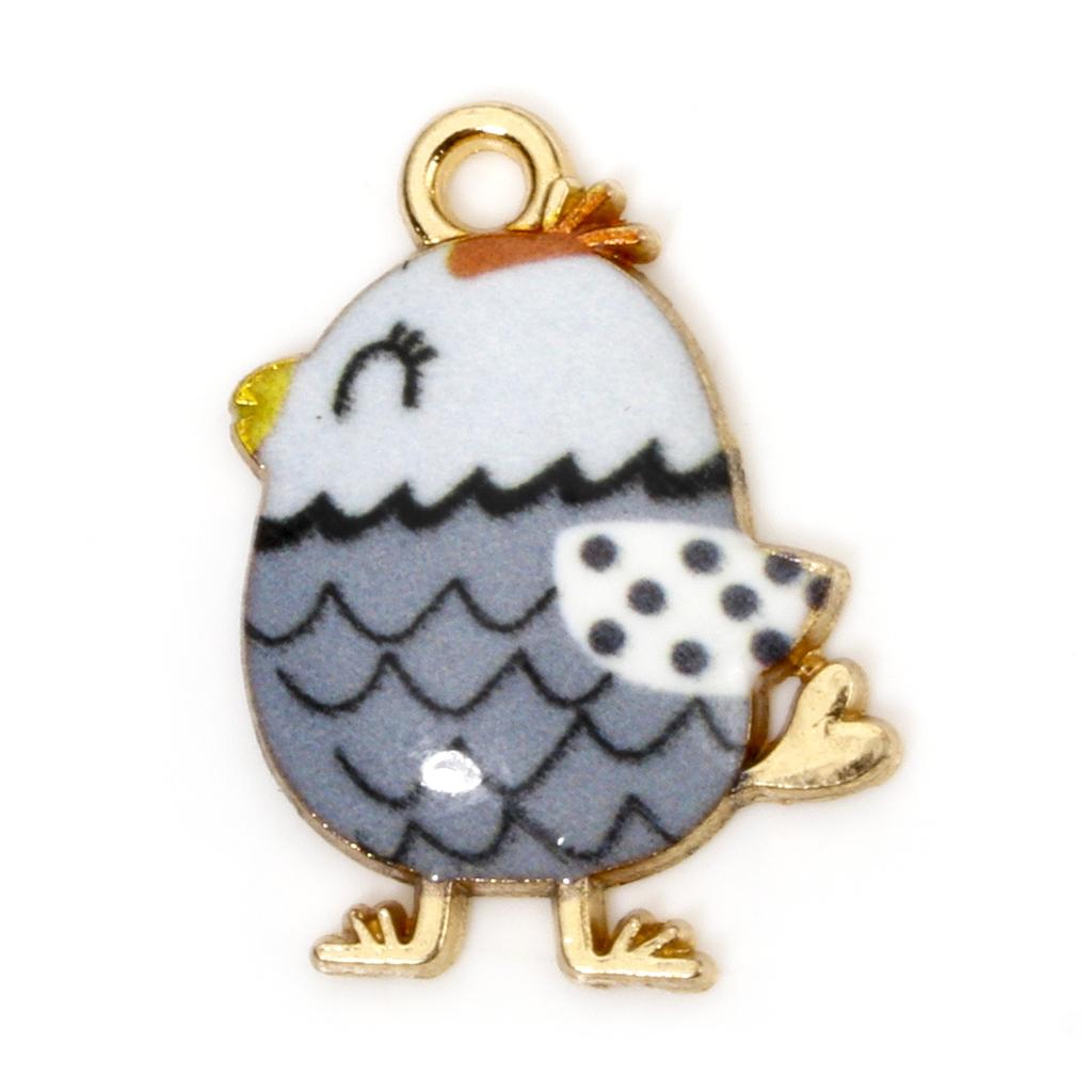 10 PCs Cute Chicken Enamel Charms Zinc Based Alloy Easter Day Pendants Gold Plated Multicolor Animal Pendants 20mm X 16mm
