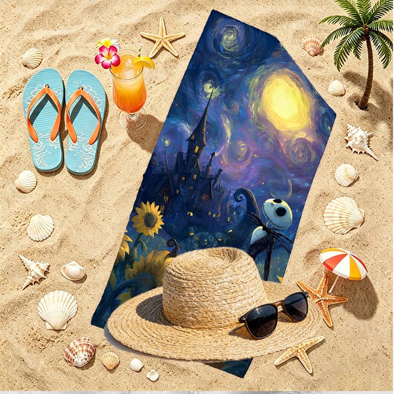 The Nightmare Before Christmas Print Beach Towel, Versatile Lightweight Absorbent Beach Towel for Pool Surf Yoga Bathroom, Perfect Birthday Holiday Gi
