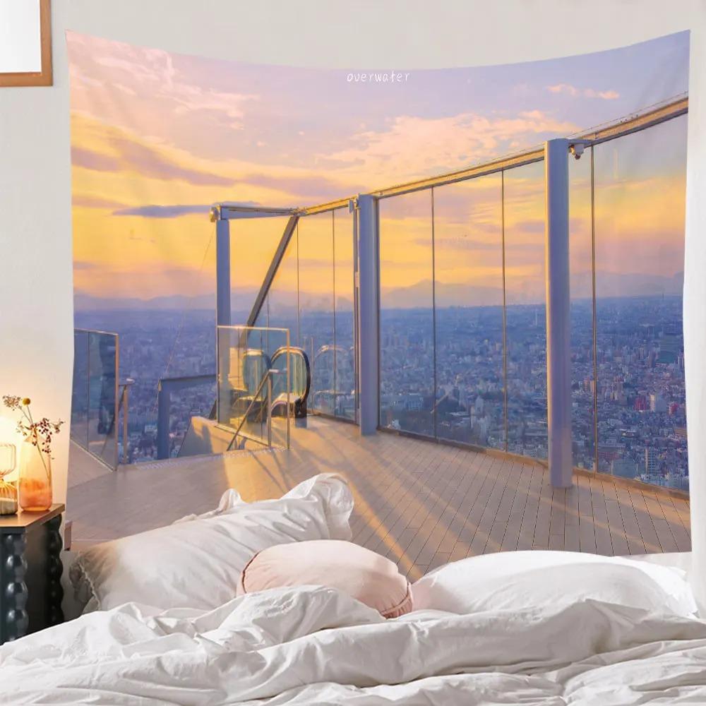 Pink Moon Scenery Tapestry Bohemian Wall Hanging Cloth Home Decoration Girls Bedroom Living Room Background Cloth