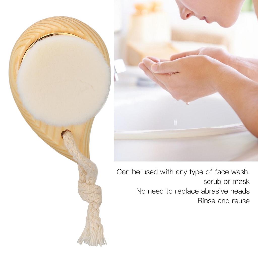Face Cleaning Brush Beech Handle Soft Fiber Bristles Manual Wooden Facial Cleanser with Hang Ring