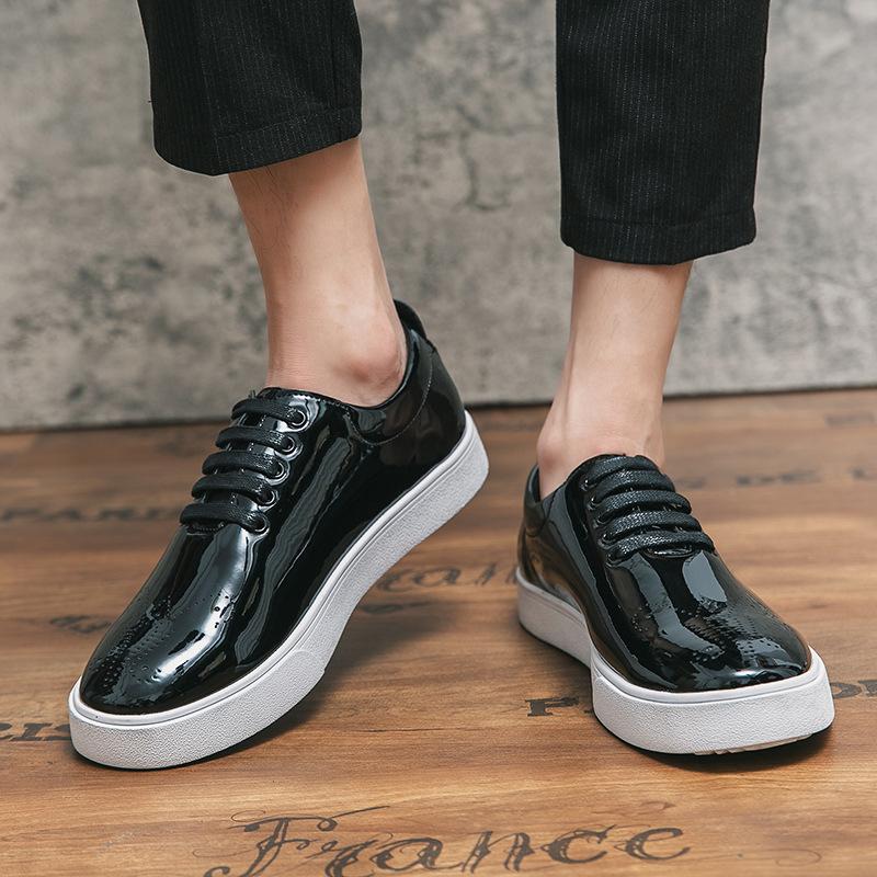 Glossy Leather Men sneakers Fashion Upscale Luxury Casual Men Board Shoes Green Lace Up Casual Shoe Flats Zapatillas Hombre H496