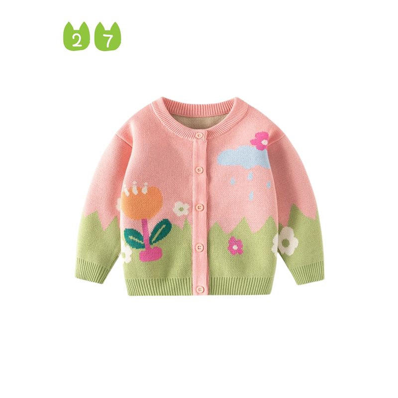 Girls' Round Neck Knitwear, Kidsren's Knitwear Cardigan, Spring and Autum Kidsren's Clothing, Flower Baby Girl Knitwear Jacket, Fleece-Lined