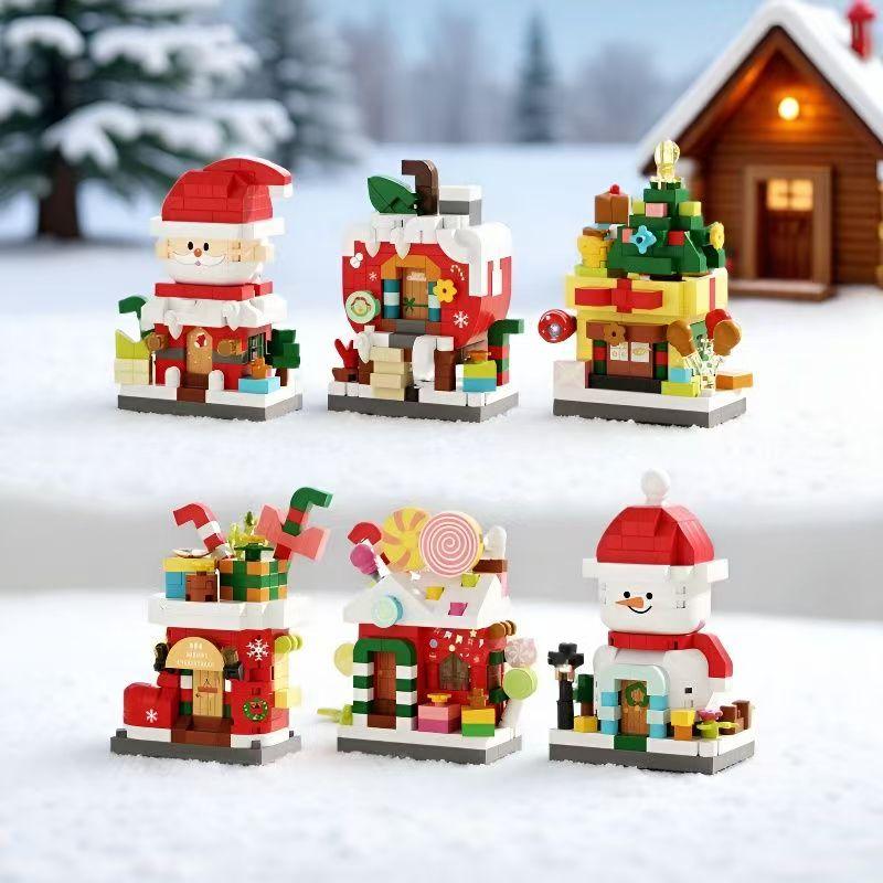 6pcs Christmas Toys Micro Building Blocks Models Santa Claus Christmas House Snowman Santa Claus DIY Decorations New Year Gifts
