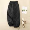 Winter New Literary Tie Elastic Waist Diamond Lattice Embossed Line Cotton Pants Female Windproof Warm Long Cotton Pants
