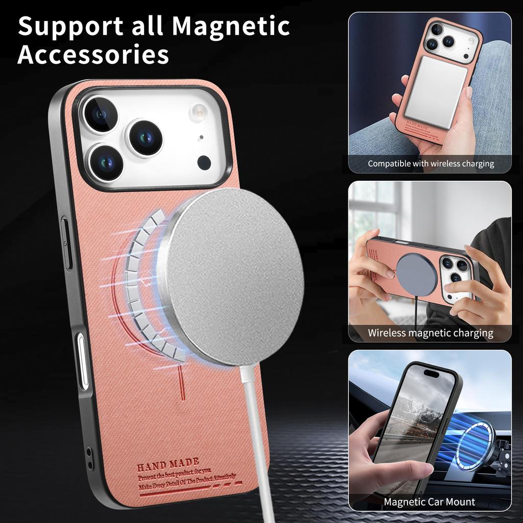 Fashion Elegant Magnetic Texture Leather Phone Case For iPhone 17 Pro Max 16 Plus 15 14 13 12 Comfortable Grip For Magsafe Cover