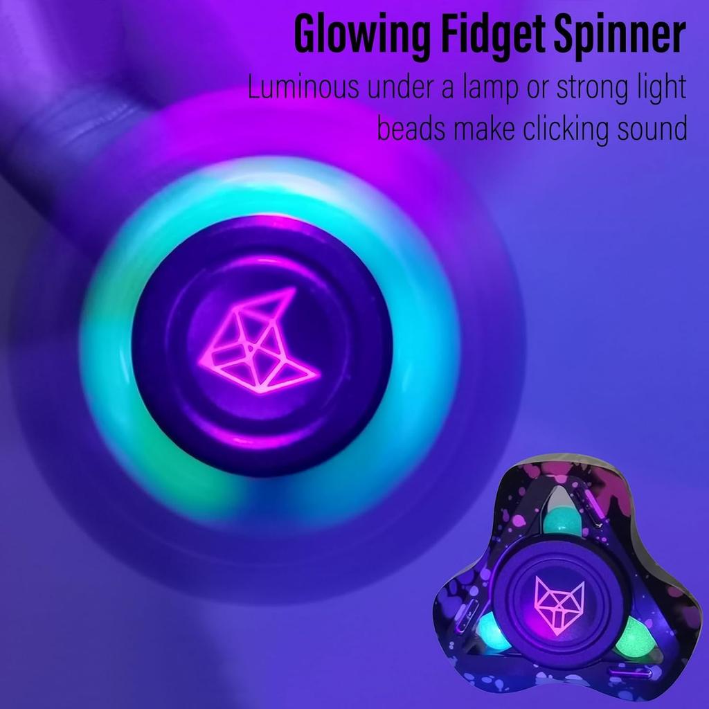 Fox Tri 1.8'' Fidget Spinner with Steel Beads, Luminous Metal Spinners Toy, Premium Bearing 2~4Min, Autism Sensory ADHD Anxiety Focus Meditation
