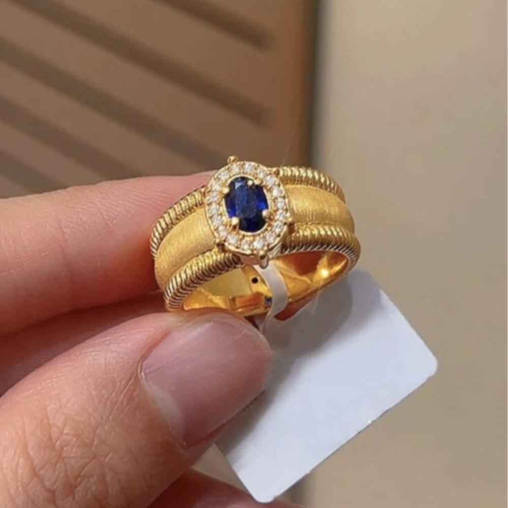 Brushed Beaded Edge Pigeon Egg Ring Light Luxury Vintage Court Diamond Open Ring