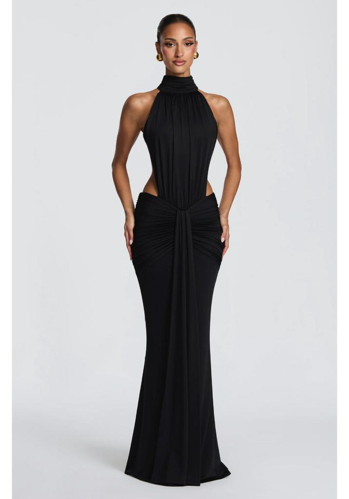 Elegant Halterneck Pleated Slim Fit Long Dress - Sexy Backless High Neck Banquet Gown (2026 Collection)