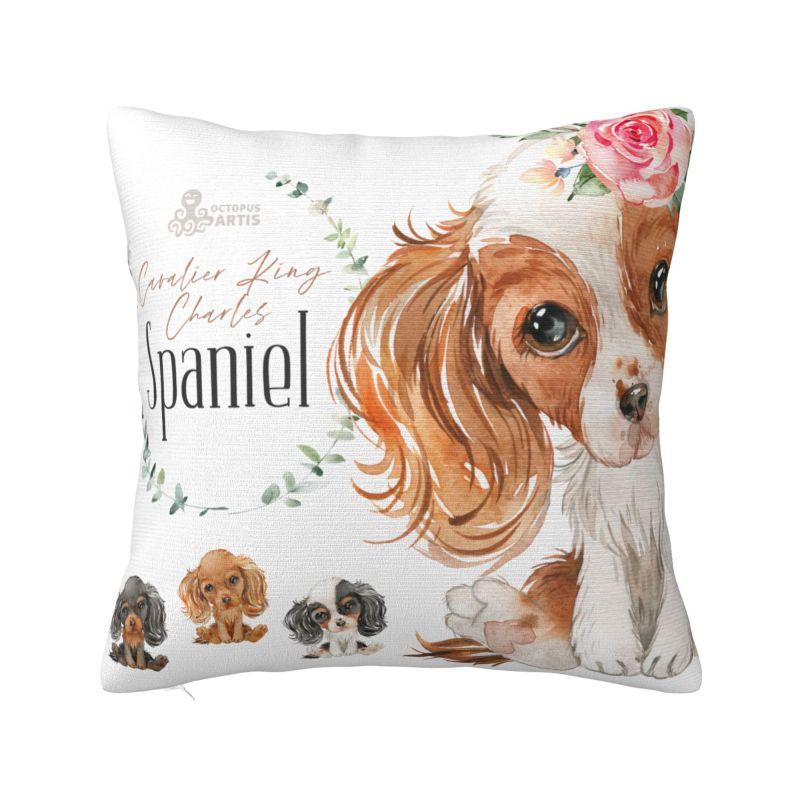 Custom Modern Cavalier King Charles Spaniel Cushion Cover for Sofa Velvet Cartoon Dog Pillow Case Bedroom Decoration
