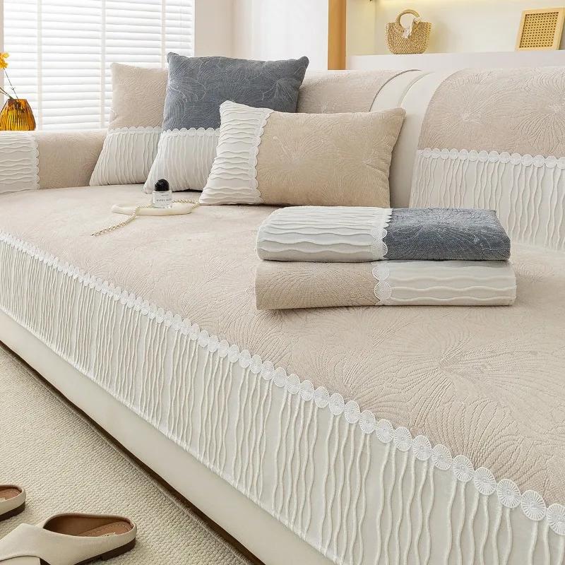 Chenille Sofabezug Rutschfest Universell Couchkissen Handtuch für Wohnzimmer Staubdichte Sofamatte Möbelschutz Heimdeko