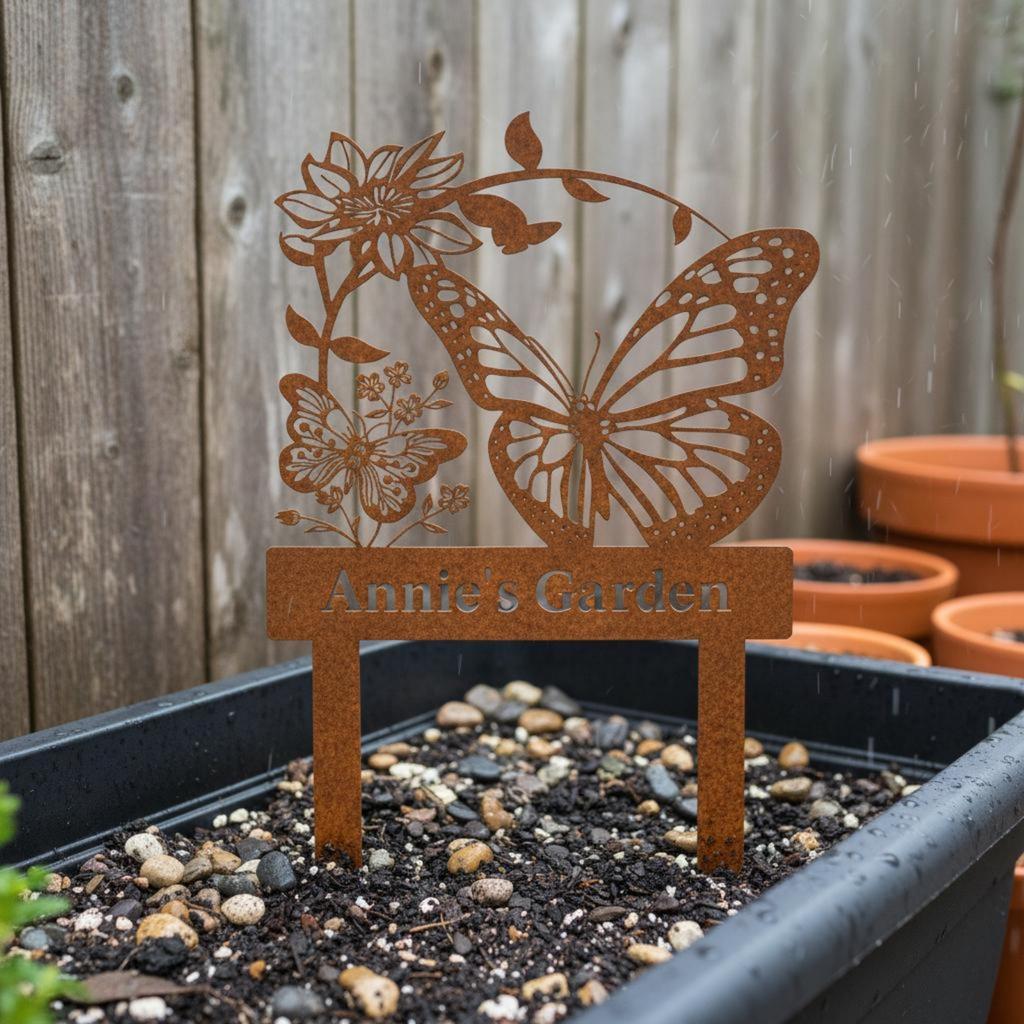 Butterfly Flower Stake Antique Design Flower Butterfly Garden Stake Metal Garden Ornament Sturdy Ornamental Yard Sign Waterproof