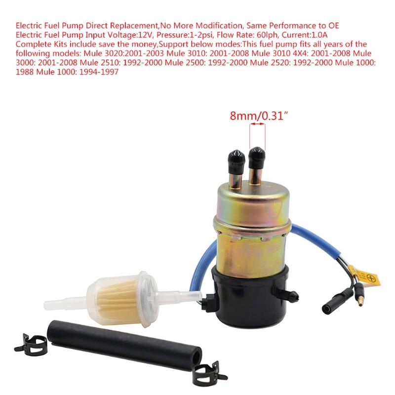 Electric Fuel Pump 12v for Lawn Mower Fuel Pump 49040-1055 KAF620 3000 3010 3020 2520 2500 2510 1000 (8mm In/Outlet)