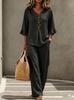 European and American cross-border foreign trade women's new casual button V-neck ruffle edge seven-quarter sleeve top and trousers two-piece set