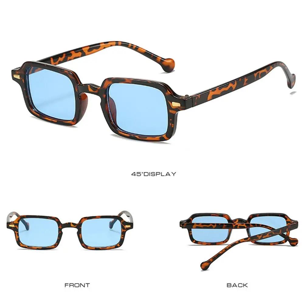 Eyewear UV400 Leopard Blue Square Sunglasses Women Shades Rivets Decoration Men Sun Glasses