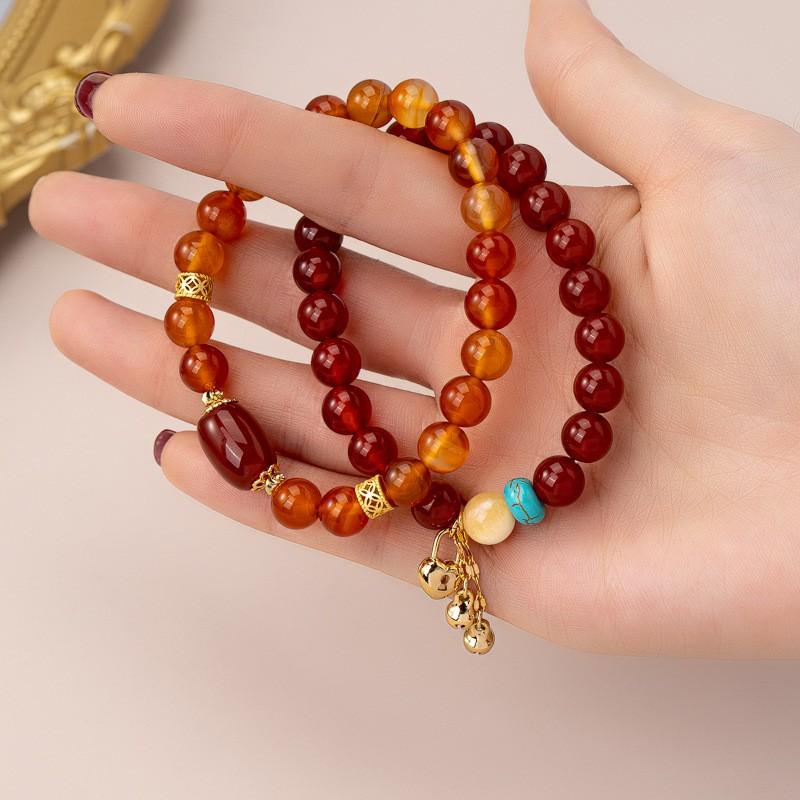 Geometric Red Agate Gold-Plated Chalcedony Bracelet Women Men Minimalist Modern Chinese Style Jewelry