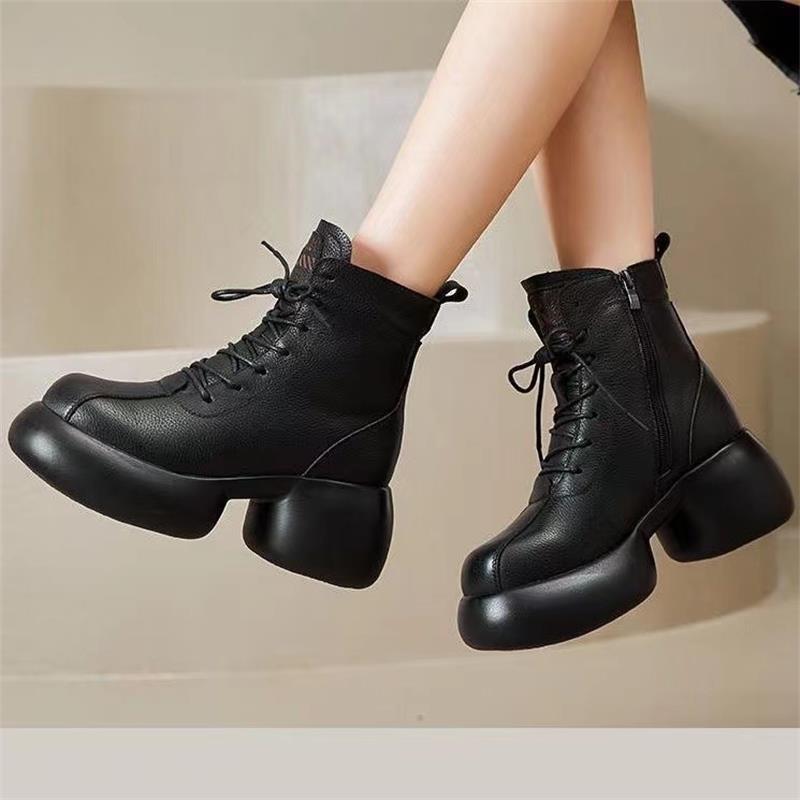 Retro soft leather platform single boots women's 2025 autumn and winter new short fashion boots British Martin boots thick heel women's boots