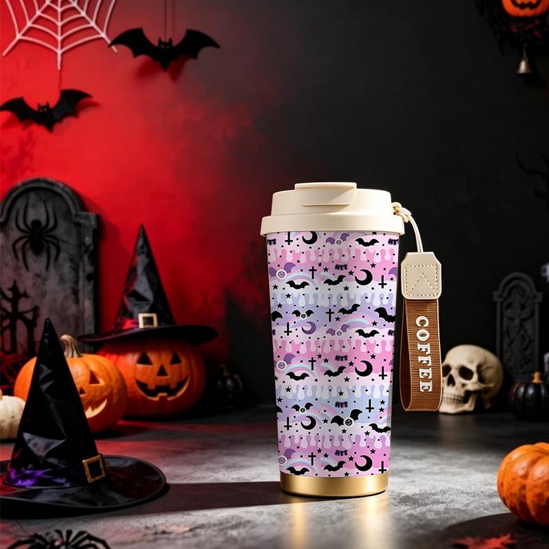 532ml Coffee Cup Halloween Rainbow Bat Moon Cross MotifAutumn Commuter Cup Double Wall Insulated Cup Outdoor Water Cup