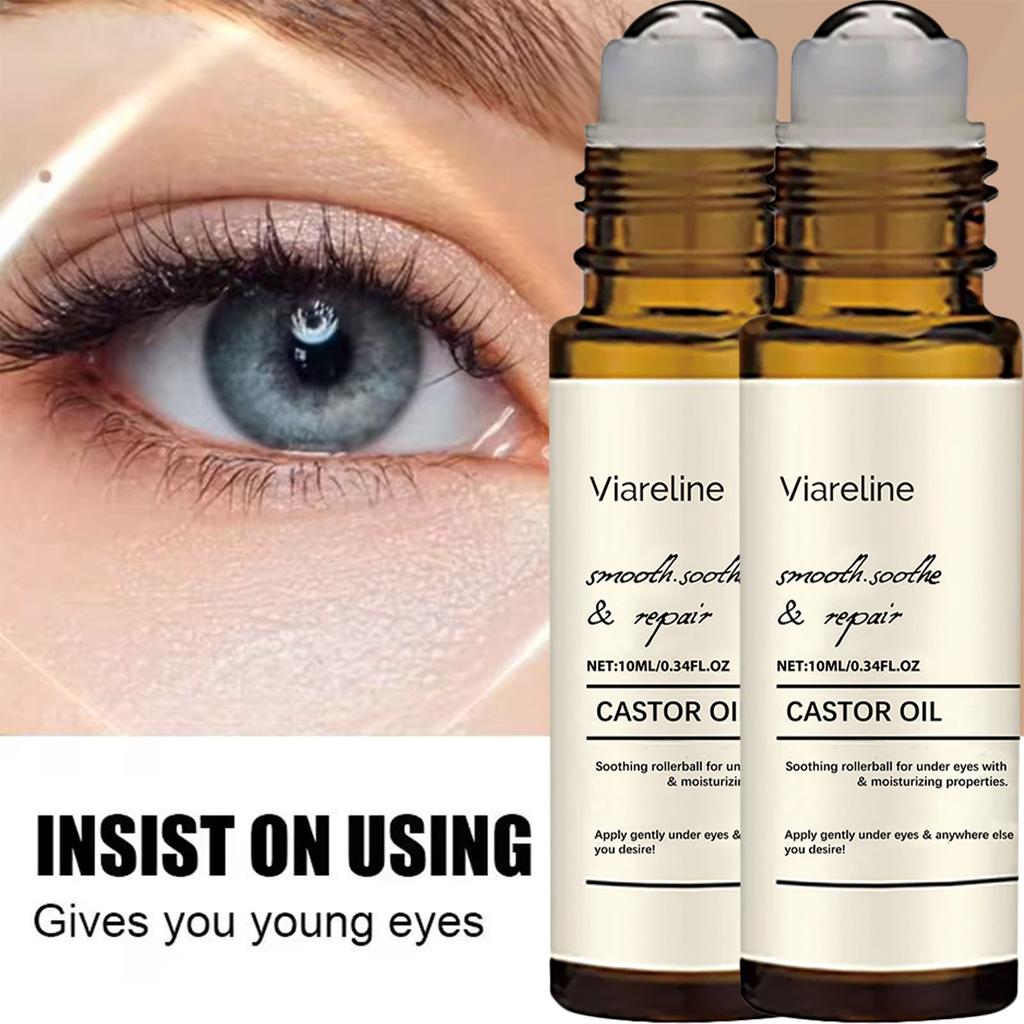 Castor Oil Eye Care Rollerball Moisturizing Eye Serum Non Greasy Hydrating Eye Cream with Roller Design for All Skin Types Unisex Daily Use
