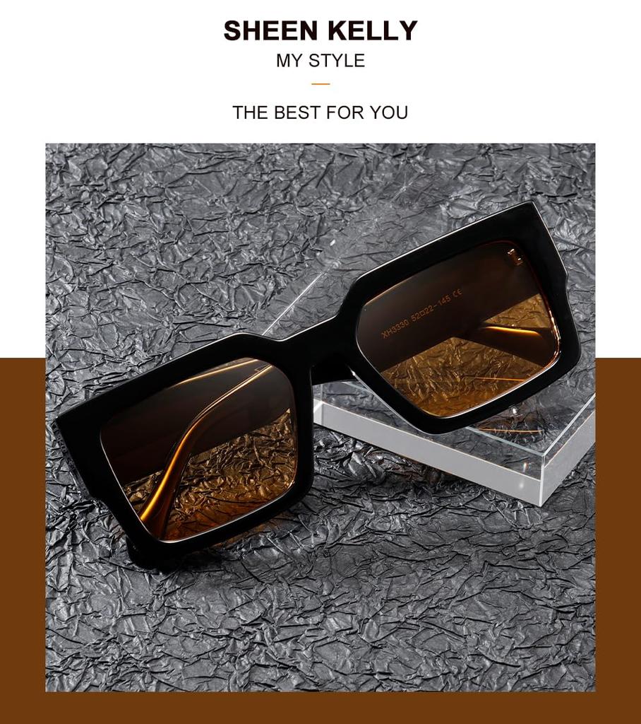 Retro Thick Rectangular Sunglasses for Men and Narrow Square Black Tie 90s Style [SHEEN KELLY] Women, Frame,