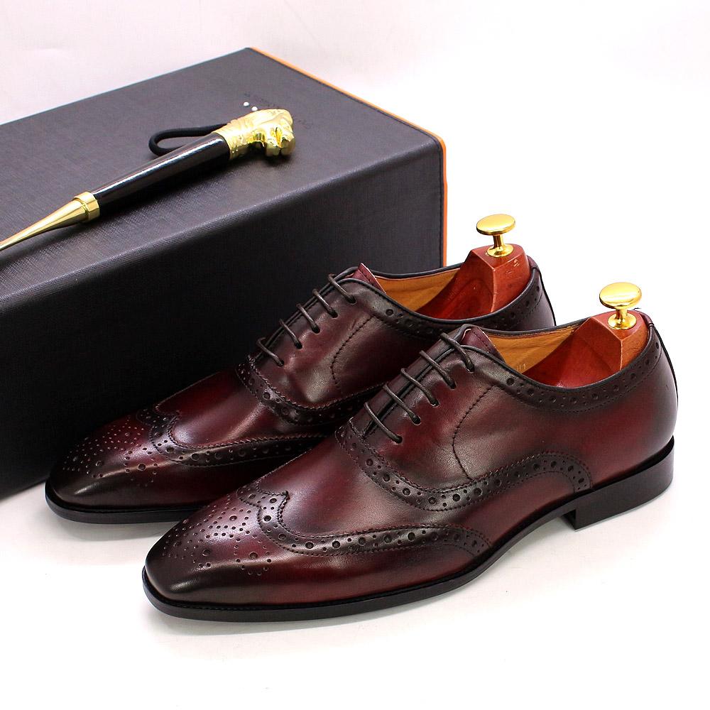 Fashion Size 7-12 Handmade Men's Wingtip Oxford Shoes Genuine Calfskin Leather Brogue Dress Shoes Classic Business Formal Shoes for Men
